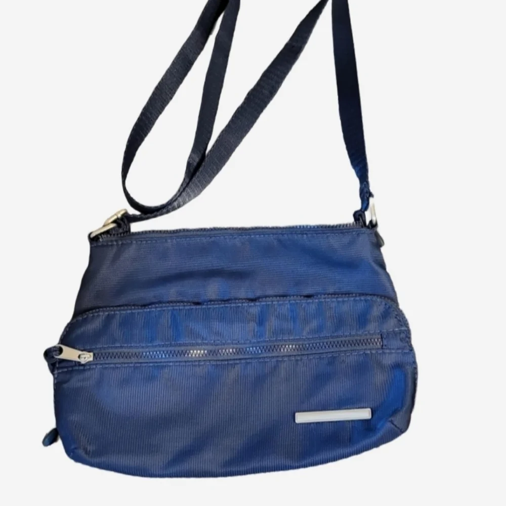 Crossbody Purse Multipocket Nylon Bag Blue Gray Lining
